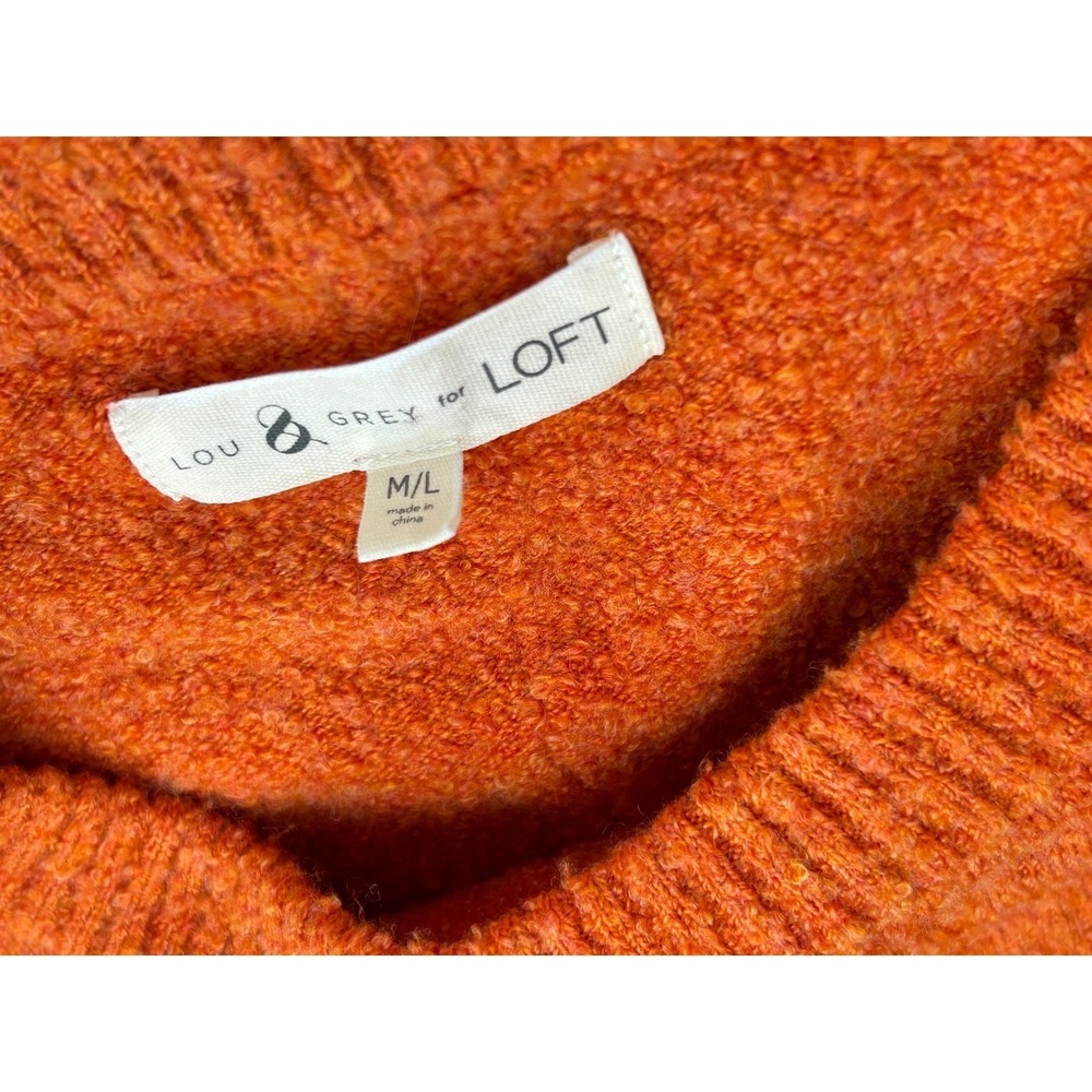 Lou & Grey for LOFT Burnt Orange Boucle Knit Oversized Short Sleeve Sweater M/L - Picture 6 of 8